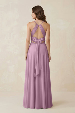 Halter A - Line Chiffon Bridesmaid Dress With Slit in Wisteria - KissProm Bridesmaid Dresses