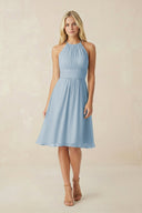 Halter A - Line Chiffon Midi Bridesmaid Dress - KissProm Bridesmaid Dresses