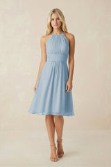 Halter A - Line Chiffon Midi Bridesmaid Dress - KissProm Bridesmaid Dresses
