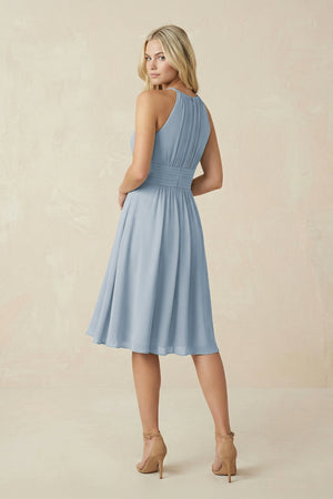 Halter A - Line Chiffon Midi Bridesmaid Dress - KissProm Bridesmaid Dresses