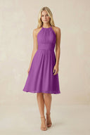 Halter A - Line Chiffon Midi Bridesmaid Dress in Amethyst - KissProm Bridesmaid Dresses