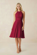 Halter A - Line Chiffon Midi Bridesmaid Dress in Berry - KissProm Bridesmaid Dresses