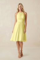 Halter A - Line Chiffon Midi Bridesmaid Dress in Buttercup - KissProm Bridesmaid Dresses