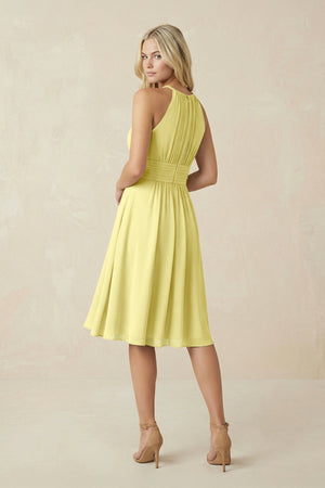 Halter A - Line Chiffon Midi Bridesmaid Dress in Buttercup - KissProm Bridesmaid Dresses