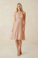 Halter A - Line Chiffon Midi Bridesmaid Dress in Champagne Rose - KissProm Bridesmaid Dresses