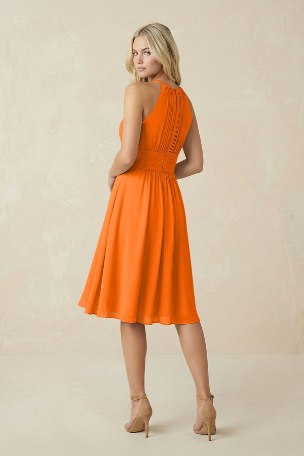 Halter A - Line Chiffon Midi Bridesmaid Dress in Cinnamon - KissProm Bridesmaid Dresses