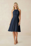 Halter A - Line Chiffon Midi Bridesmaid Dress in Dark Navy - KissProm Bridesmaid Dresses