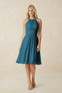 Halter A - Line Chiffon Midi Bridesmaid Dress in Dark Teal - KissProm Bridesmaid Dresses