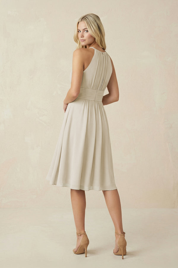 Halter A - Line Chiffon Midi Bridesmaid Dress in Dove Gray - KissProm Bridesmaid Dresses
