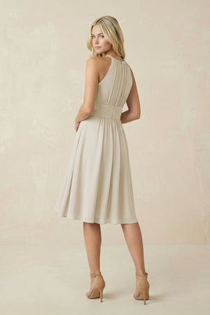 Halter A - Line Chiffon Midi Bridesmaid Dress in Dove Gray - KissProm Bridesmaid Dresses