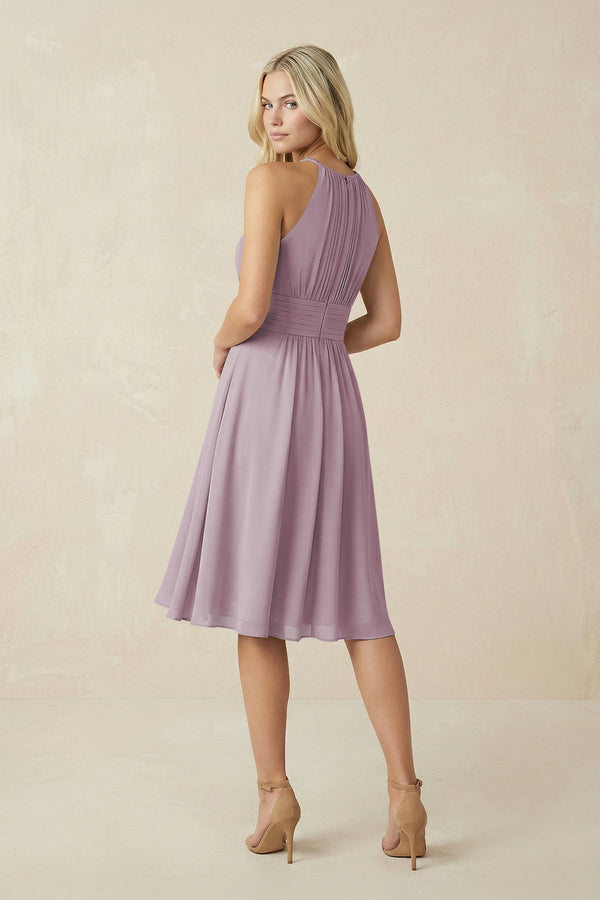 Halter A - Line Chiffon Midi Bridesmaid Dress in Dusk - KissProm Bridesmaid Dresses