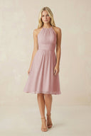 Halter A - Line Chiffon Midi Bridesmaid Dress in Dusty Rose - KissProm Bridesmaid Dresses
