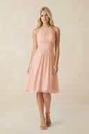 Halter A - Line Chiffon Midi Bridesmaid Dress in English Rose - KissProm Bridesmaid Dresses