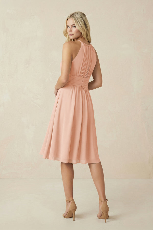 Halter A - Line Chiffon Midi Bridesmaid Dress in English Rose - KissProm Bridesmaid Dresses