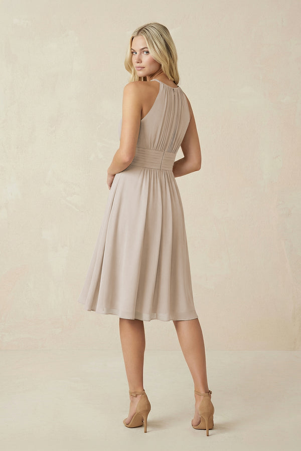Halter A - Line Chiffon Midi Bridesmaid Dress in Frost - KissProm Bridesmaid Dresses