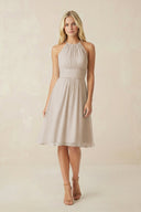 Halter A - Line Chiffon Midi Bridesmaid Dress in Frost - KissProm Bridesmaid Dresses