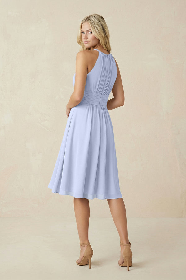 Halter A - Line Chiffon Midi Bridesmaid Dress in Ice - KissProm Bridesmaid Dresses