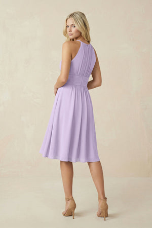 Halter A - Line Chiffon Midi Bridesmaid Dress in Lavender - KissProm Bridesmaid Dresses