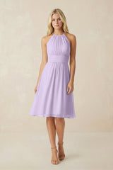 Halter A - Line Chiffon Midi Bridesmaid Dress in Lavender - KissProm Bridesmaid Dresses