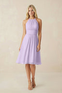 Halter A - Line Chiffon Midi Bridesmaid Dress in Lavender - KissProm Bridesmaid Dresses