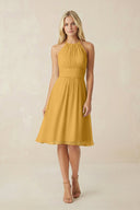 Halter A - Line Chiffon Midi Bridesmaid Dress in Marigold - KissProm Bridesmaid Dresses