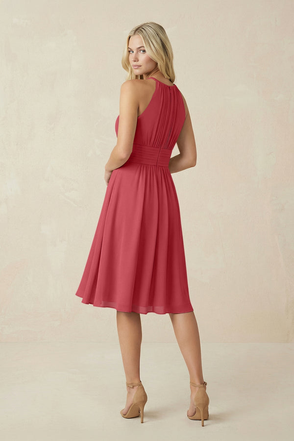 Halter A - Line Chiffon Midi Bridesmaid Dress in Merlot - KissProm Bridesmaid Dresses