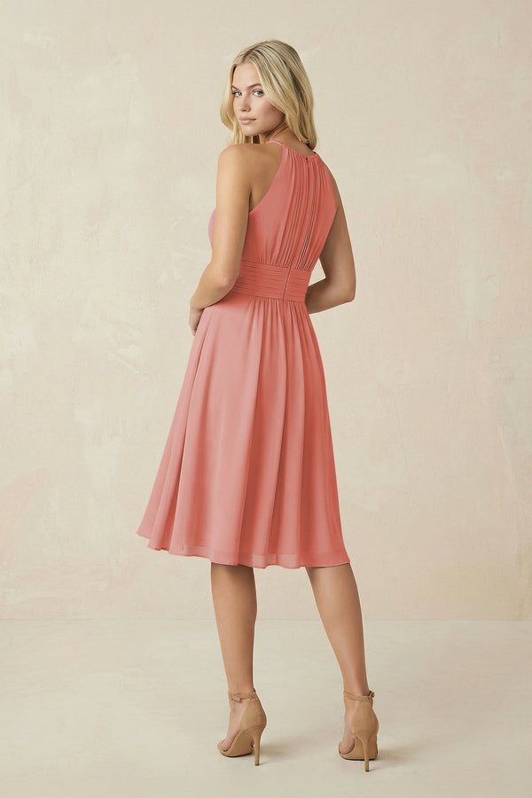 Halter A - Line Chiffon Midi Bridesmaid Dress in Mulberry - KissProm Bridesmaid Dresses