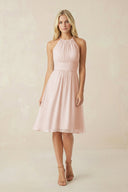 Halter A - Line Chiffon Midi Bridesmaid Dress in Pale Blush - KissProm Bridesmaid Dresses