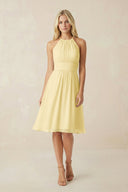 Halter A - Line Chiffon Midi Bridesmaid Dress in Pastel Yellow - KissProm Bridesmaid Dresses