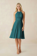 Halter A - Line Chiffon Midi Bridesmaid Dress in Pine - KissProm Bridesmaid Dresses