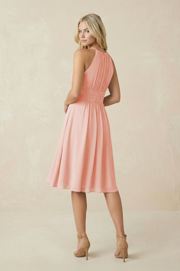 Halter A - Line Chiffon Midi Bridesmaid Dress in Rose Petal - KissProm Bridesmaid Dresses