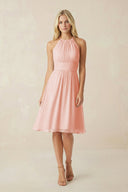 Halter A - Line Chiffon Midi Bridesmaid Dress in Rose Petal - KissProm Bridesmaid Dresses