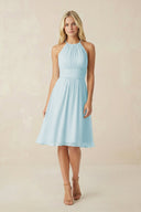 Halter A - Line Chiffon Midi Bridesmaid Dress in Sky Blue - KissProm Bridesmaid Dresses