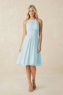 Halter A - Line Chiffon Midi Bridesmaid Dress in Sky Blue - KissProm Bridesmaid Dresses