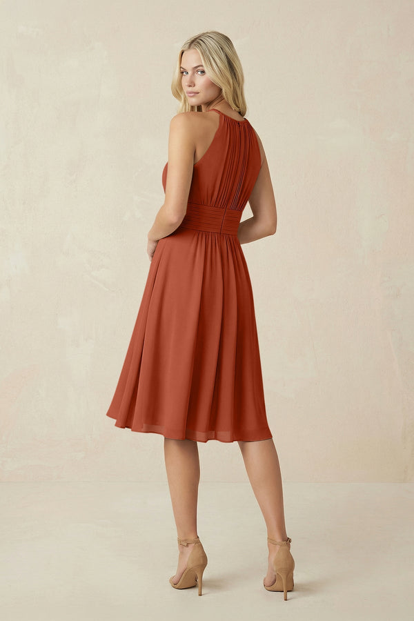 Halter A - Line Chiffon Midi Bridesmaid Dress in Spice - KissProm Bridesmaid Dresses