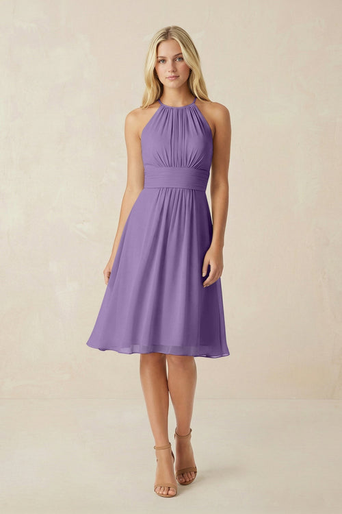 Halter A - Line Chiffon Midi Bridesmaid Dress in Tahiti - KissProm Bridesmaid Dresses