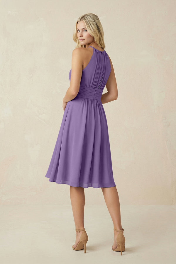 Halter A - Line Chiffon Midi Bridesmaid Dress in Tahiti - KissProm Bridesmaid Dresses