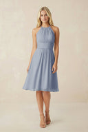 Halter A - Line Chiffon Midi Bridesmaid Dress in Twilight - KissProm Bridesmaid Dresses