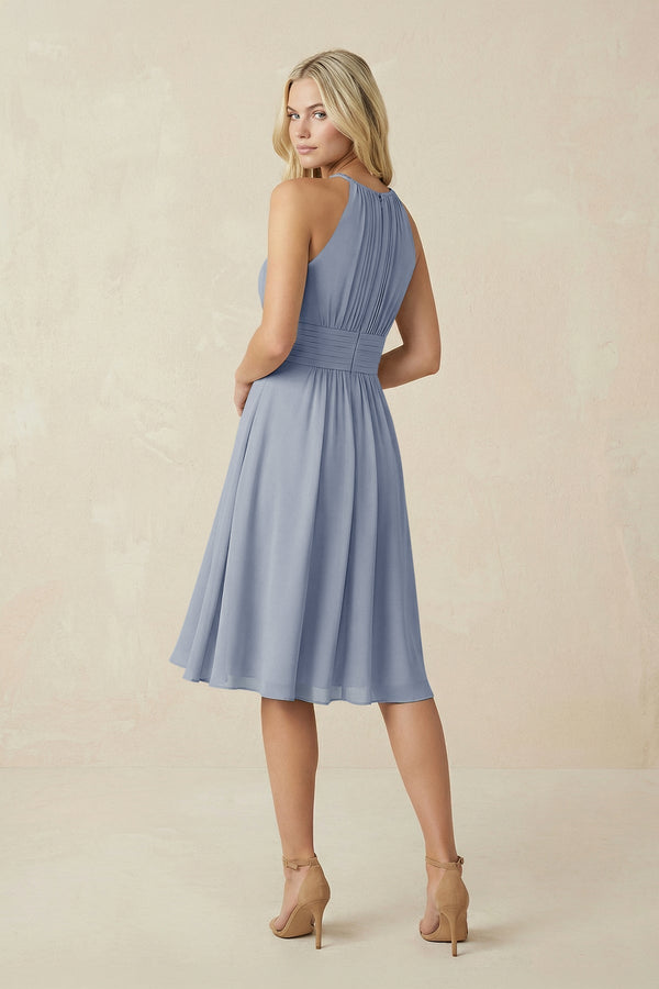 Halter A - Line Chiffon Midi Bridesmaid Dress in Twilight - KissProm Bridesmaid Dresses