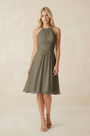 Halter A - Line Chiffon Midi Bridesmaid Dress in Willow Green - KissProm Bridesmaid Dresses