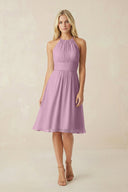 Halter A - Line Chiffon Midi Bridesmaid Dress in Wisteria - KissProm Bridesmaid Dresses