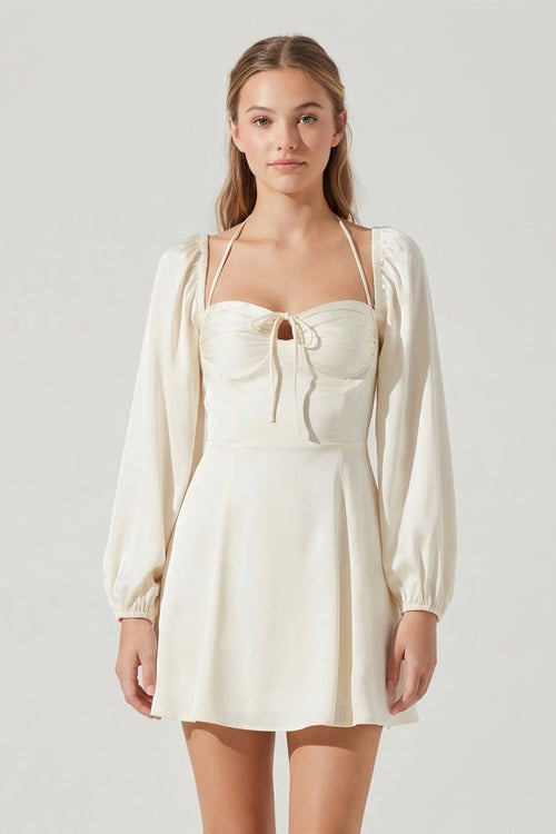 KissProm Halter A-Line Long Sleeve Graduation Dress, Ivory / 12