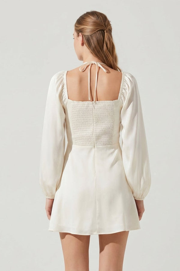KissProm Halter A-Line Long Sleeve Graduation Dress, Ivory / 12