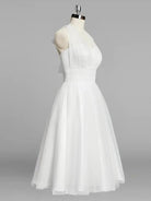 Halter A - Line Short Tulle Wedding Dress With Ruching - KissProm