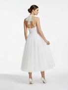 Halter A - Line Short Tulle Wedding Dress With Ruching - KissProm