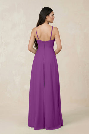 Halter Chiffon A - Line Bridesmaid Dress With Slit in Amethyst - KissProm Bridesmaid Dresses