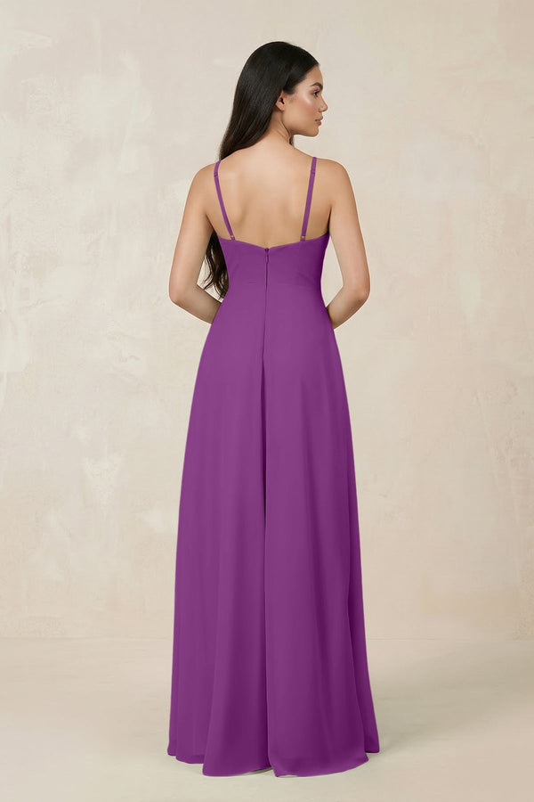 Halter Chiffon A - Line Bridesmaid Dress With Slit in Amethyst - KissProm Bridesmaid Dresses