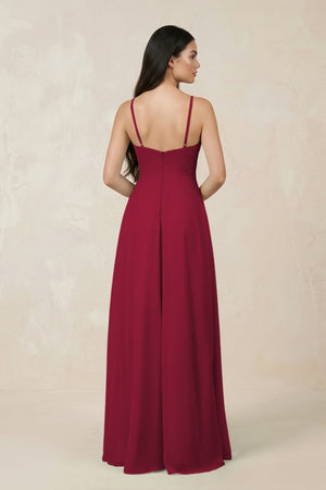 Halter Chiffon A - Line Bridesmaid Dress With Slit in Berry - KissProm Bridesmaid Dresses