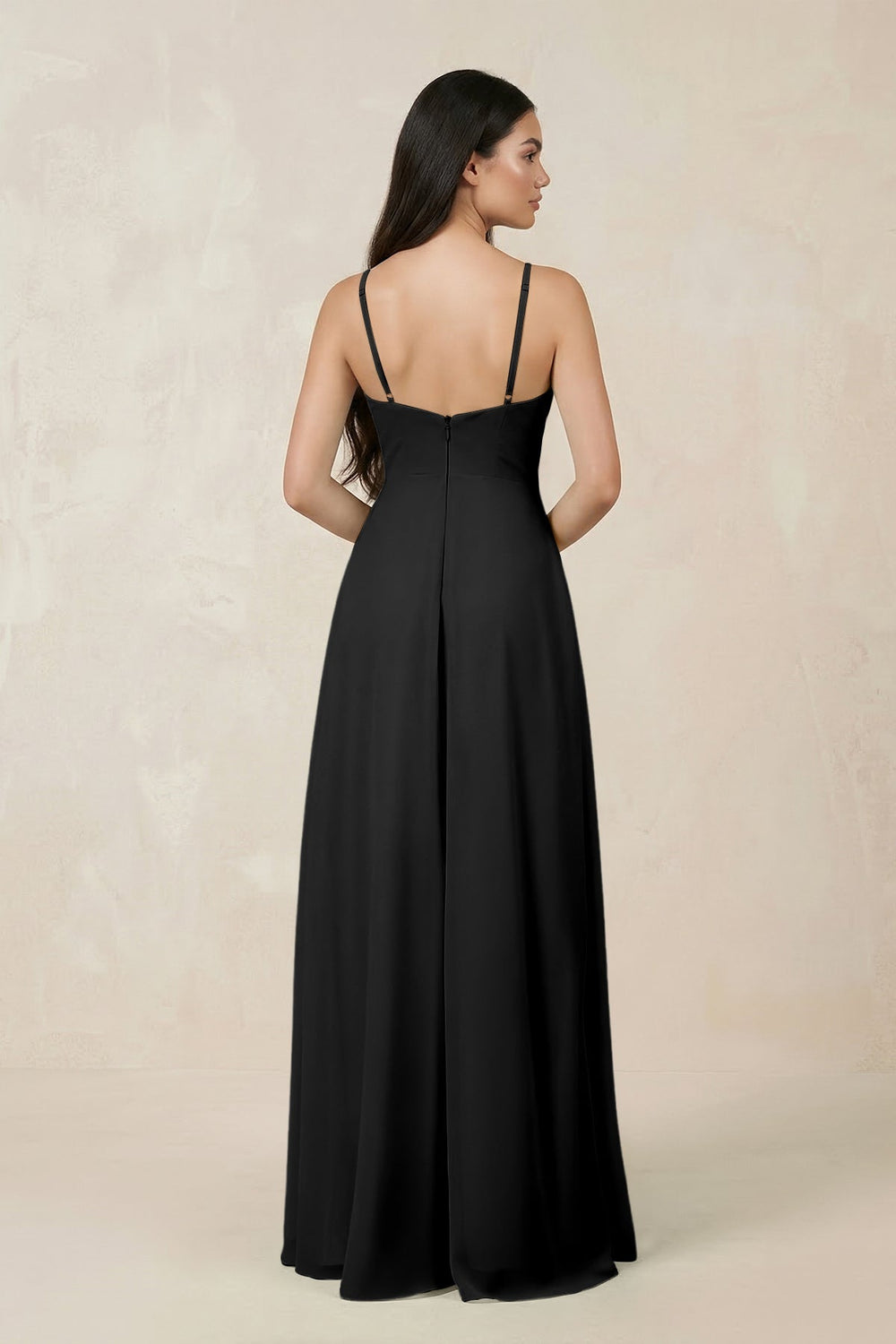 Halter Chiffon A - Line Bridesmaid Dress With Slit in Black - KissProm Bridesmaid Dresses