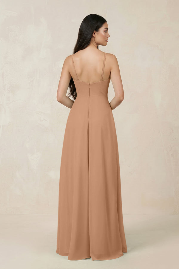 Halter Chiffon A - Line Bridesmaid Dress With Slit in Bronzer - KissProm Bridesmaid Dresses